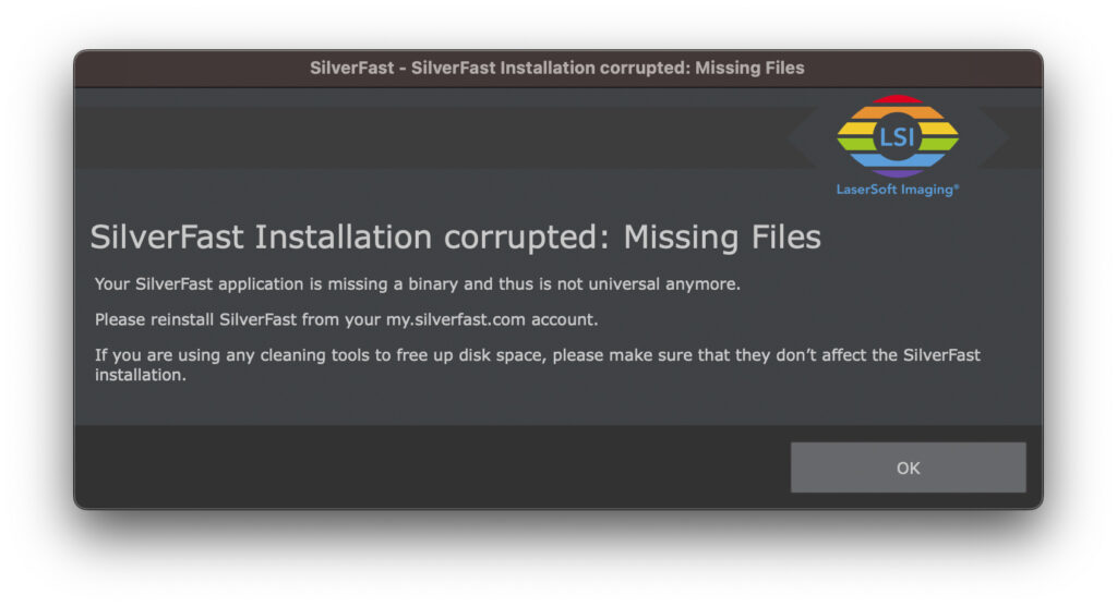 SilverFast Installation corrupted - missing files